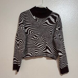 H&M Divided Brown & White Swirl Pattern Mock Neck Sweater